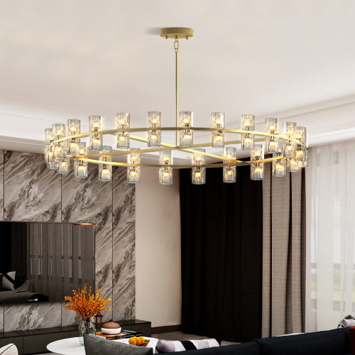 48-Inch Gold Iron Wagon Wheel Chandelier with Crystal Shade, 48-Light