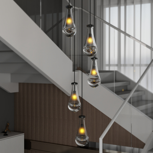 Black 5-Light Iron Cluster Pendant Chandelier for High Ceilings
