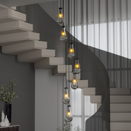 7-Light Black Iron Pendant Chandelier for Dining Rooms and Foyers