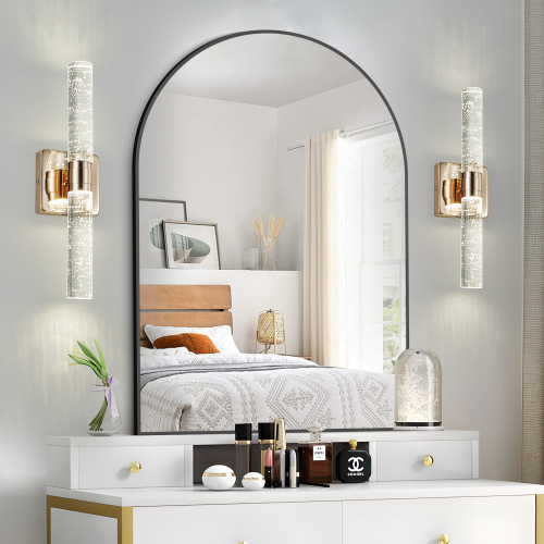 17-Inch Gold Iron 2-Light Contemporary Crystal Wall Sconce for Bedrooms