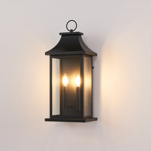 22.2-Inch Black Aluminium 2-Light Dusk-to-Dawn Outdoor Wall Lantern