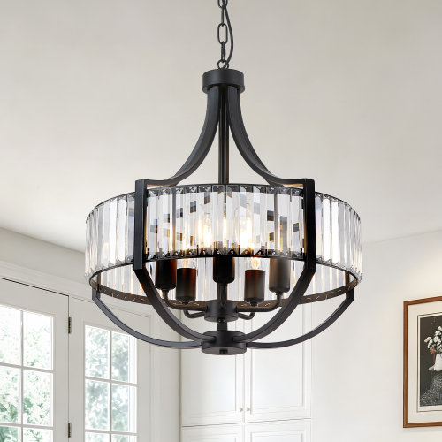 20-Inch Black Iron 5-Light Modern Farmhouse Pendant Chandelier