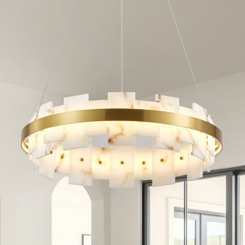 Modern Gold Iron 20-Inch Alabaster Linear Flushmount Chandelier