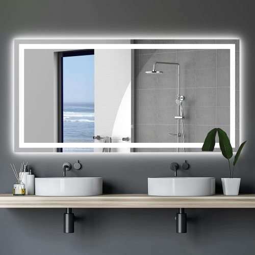 72 x 36-Inch Modern Frameless LED Bathroom Mirror, Transparent Glass