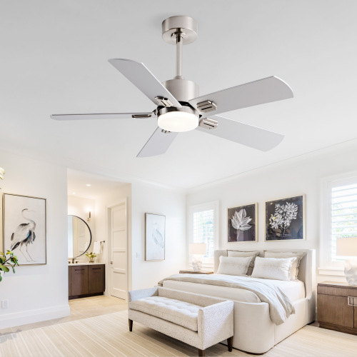 42-Inch Silver ABS Low-Profile Ceiling Fan with Light and Remote