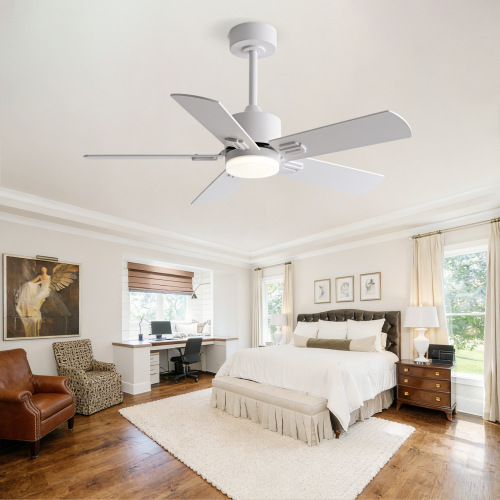 42-Inch Ancient White ABS Low-Profile Ceiling Fan with LED & Remote