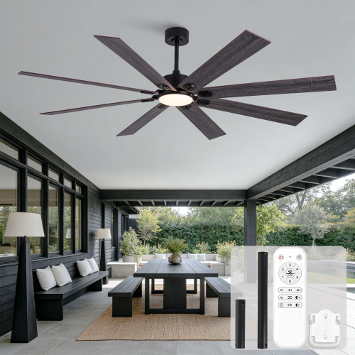 70-Inch Metal & Wood Ceiling Fan with Light and Remote Control