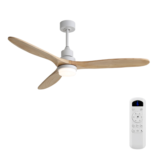 White 60-Inch Contemporary Ceiling Fan, Metal with Solid Wood Blades