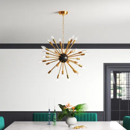 8-Light Golden Black Metal Sputnik Chandelier with Cloud Glass Globes