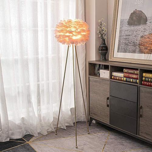 Modern Pink Feather Floor Lamp, 60-Inch Metal Standing Light