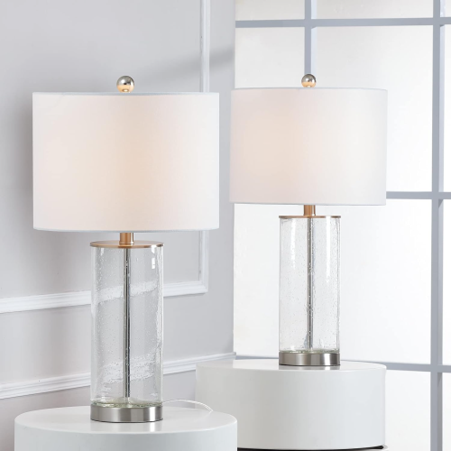 Modern Nickel Table Lamps Set of 2, 23.25-Inch Clear Bubble Glass