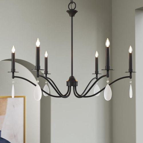 Black 6-Light Rustic Metal Chandelier with Crystal Teardrops