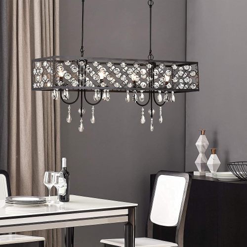 Black 4-Light Crystal Raindrop Chandelier, 36.6-Inch Modern Pendant
