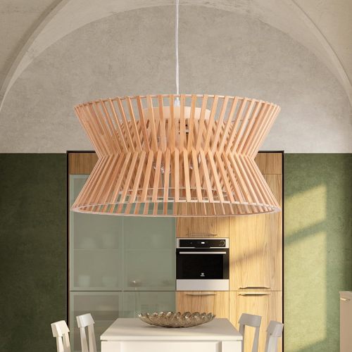 Modern Wood 17.7-Inch 3-Light Pendant with Boho Wicker Shade