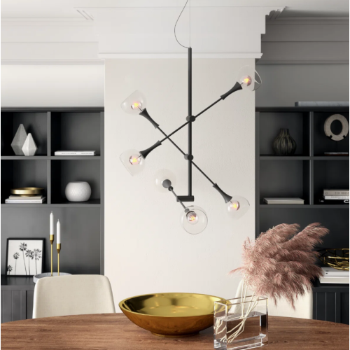 Modern Black 6-Light Sputnik Glass and Metal Ceiling Light Fixture