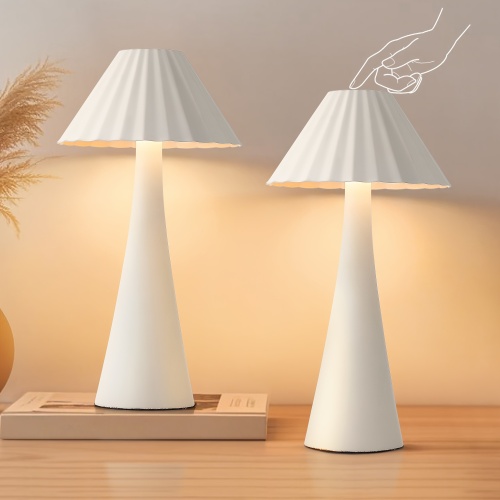 Modern White Metal Table Lamp Set of 2, 10.5-Inch Touch USB LED