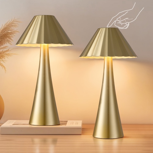 Gold Metal 10.5-Inch Modern Table Lamp Set of 2 with Touch Control