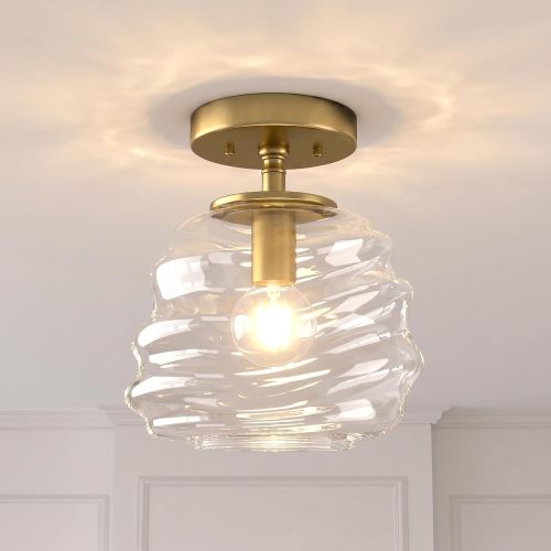 Modern 8-Inch Gold Ceiling Light with Clear Glass Shade, 10-Inch High