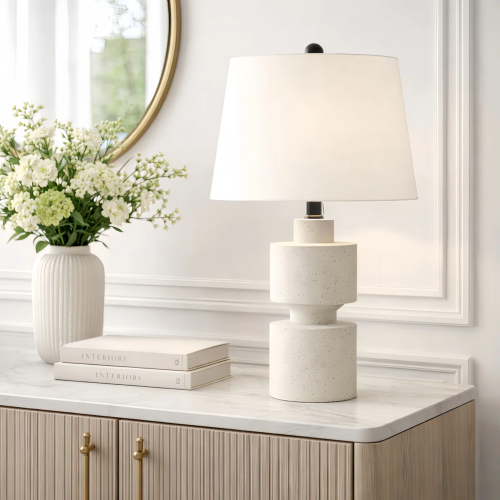 24.5-Inch Beige Resin Farmhouse Table Lamp with 3-Way Dimming