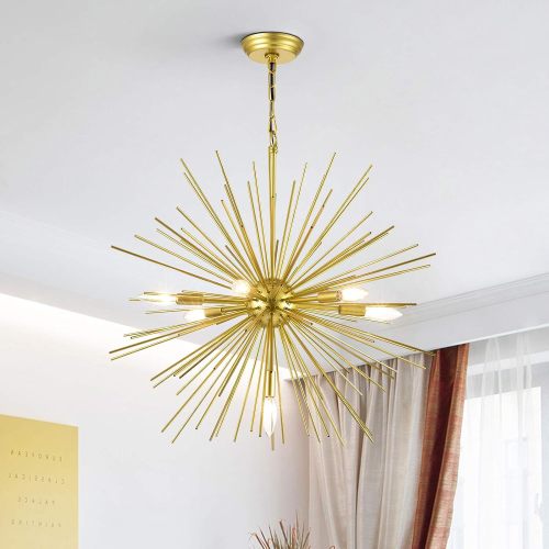 Gold 25.6-Inch 7-Light Metal Sputnik Chandelier, Mid-Century Modern