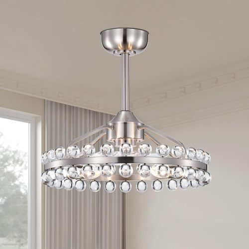 20.8-Inch Nickel Crystal Caged Ceiling Fan with Light and Remote