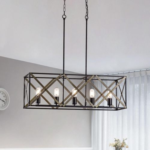 Modern 33.7-Inch Black Metal 5-Light Chandelier for Living Rooms