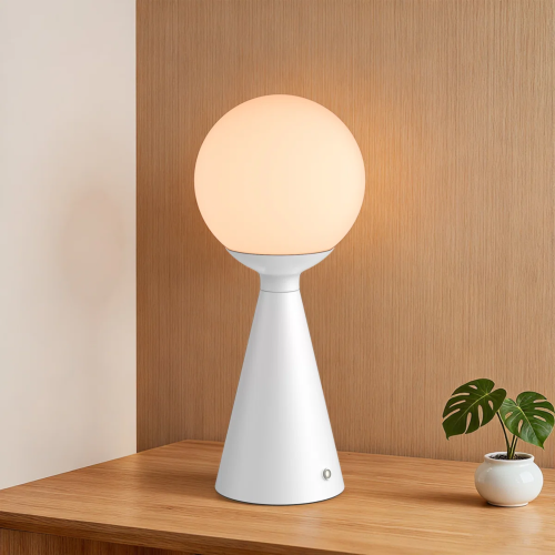Modern 13-Inch White Glass and Metal 3-Way Dimmable Table Lamp