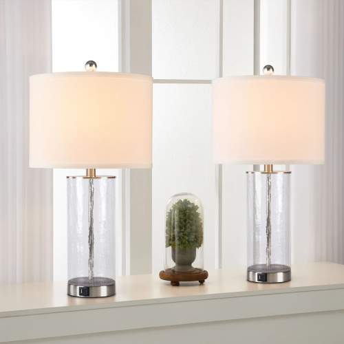 Modern Nickel Glass Table Lamps, 23.25 in, Set of 2 with USB