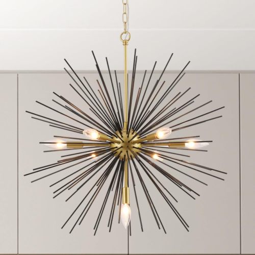 Sputnik Chandelier, 7-Light Satellite Pendant Light fixtures, 25.6'' Modern Starburst Firework Metal Ceiling Light for Dining Room, Bedroom, Hallway, Entryway, Black and Gold, E12(not included bulbs) - Gold+Black - Mid-Century Modern - Ceiling Lights - LED - Under 1000lm - 2700K-3000K(Warm White)