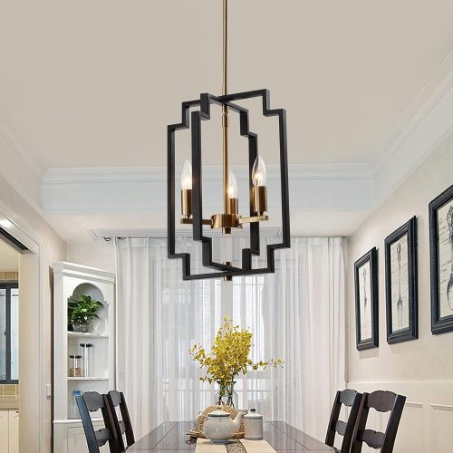 Small Black and Gold Metal Farmhouse Square Chandelier Light