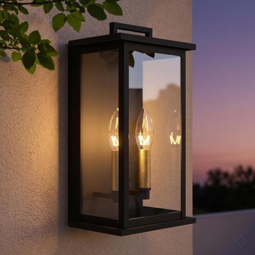 Modern Black Metal Dusk-to-Dawn Outdoor Wall Sconce, 14-Inch