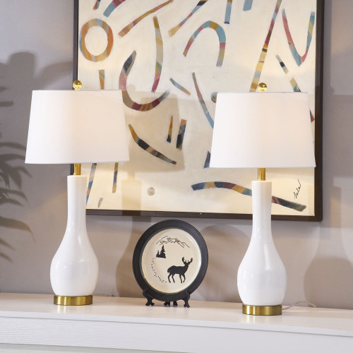 Set of 2 Modern 28.5-Inch White Ceramic Table Lamps with USB