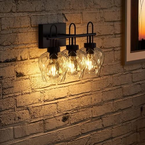 Black 3-Light Metal Wall Sconce with Clear Glass Shades, Modern