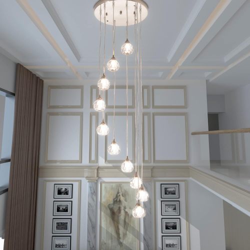 Modern 10-Light Nickel Glass & Metal Raindrop Ceiling Light, 15.7"