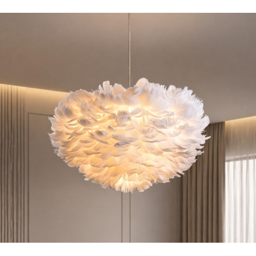 18-Inch Milk White Feather 3-Light Modern Metal Chandelier