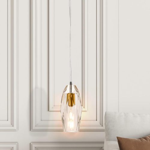 Modern Clear Crystal and Metal Pendant Light, 4.1 x 4.1 x 9.6 In.