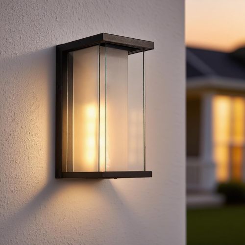 Modern Black Glass and Metal 13.3-Inch Dusk-to-Dawn Wall Sconce