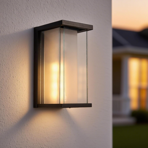 Modern Black Metal Dusk-to-Dawn Outdoor Wall Sconces, 13.3-Inch, Set of 2