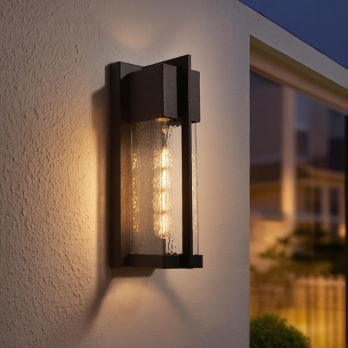 2-Pack 13-Inch Black Metal Dusk-to-Dawn Outdoor Wall Lights