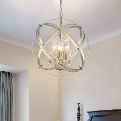 15.7-Inch Champagne Crystal and Metal 4-Light Globe Chandelier