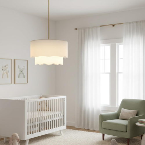 19.6-Inch Soft White Linen and Metal 3-Light Drum Chandelier