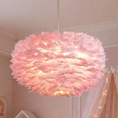 18-Inch Pink Feather 3-Light Modern Metal Ceiling Chandelier