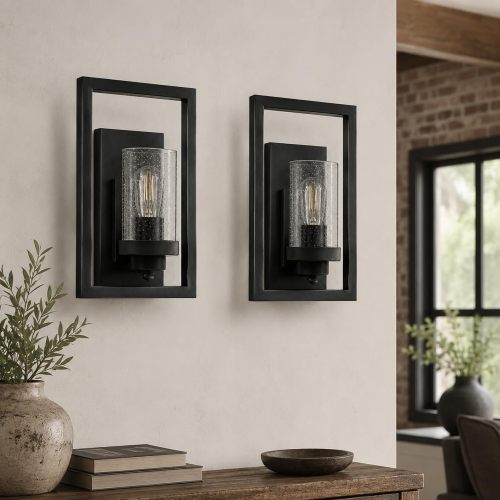 Modern Black Metal Clear Glass Wall Sconces, 11.4-Inch, Set of 2