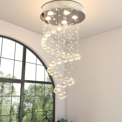 Modern 5-Light Nickel Crystal Spiral Chandelier, 15.7 x 30.2 in.