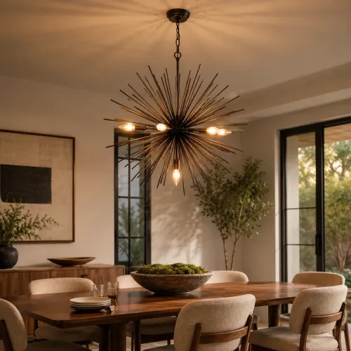25.6-Inch Black Metal 7-Light Modern Sputnik Pendant Chandelier