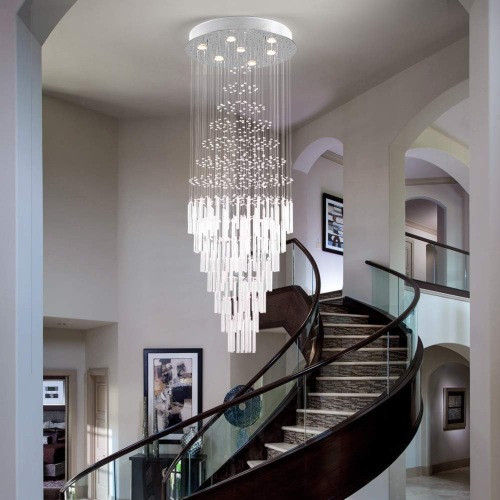 64.5-Inch Nickel 7-Light Crystal Raindrop Round Chandelier