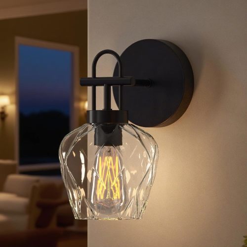 Modern Black Glass and Metal 1-Light Wall Sconce, 10.3-Inch