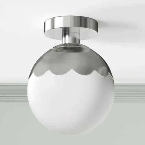 Modern 7.87-Inch Nickel Glass 1-Light Globe Semi-Flush Mount