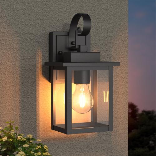 Modern 12-Inch Black Glass and Metal Dusk-to-Dawn Wall Light