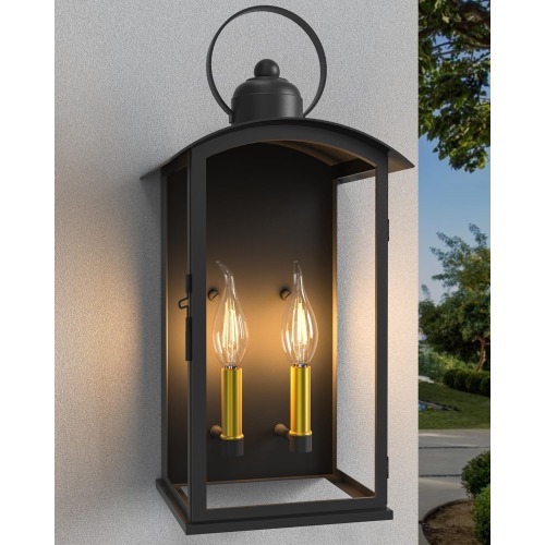 19.7-Inch Matte Black Glass and Metal Dusk-to-Dawn Outdoor Sconce